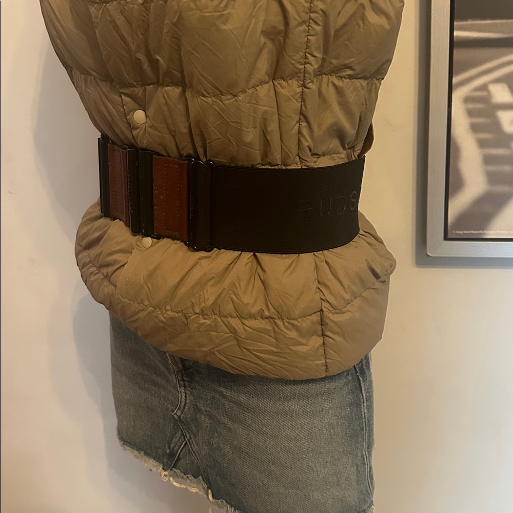RUDSAK Canvas Jacket Belt Black With Brown Leather Trim Adjustable